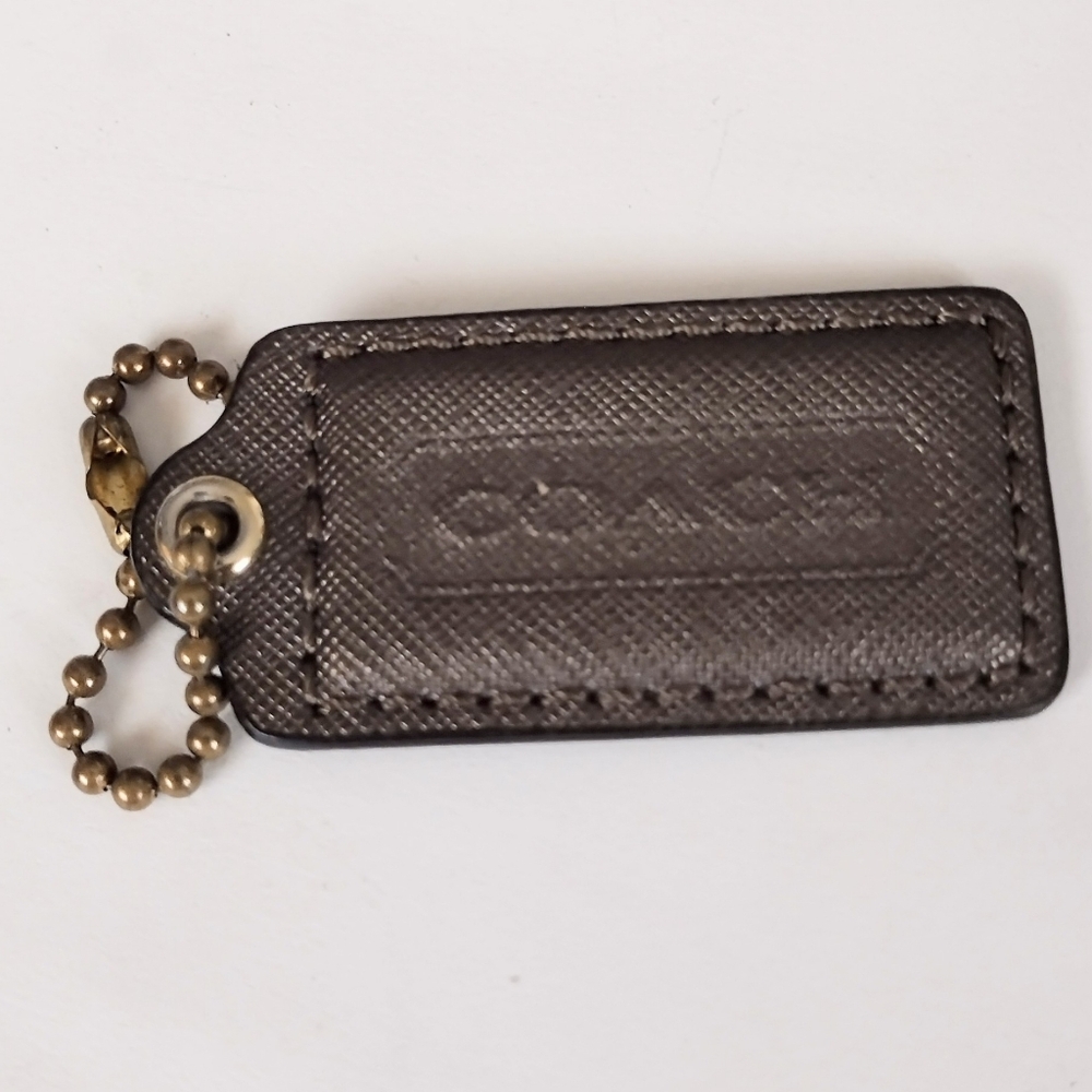 ☕ 2.5" Coach Espresso Cross Grain Leather Hangtag Bag Purse Charm Keychain Fob - Picture 3 of 5